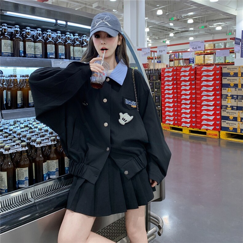 美式复古撞色翻领短款外套女2025秋季新款时尚小个子百搭夹克上衣,女装短外套,2C375