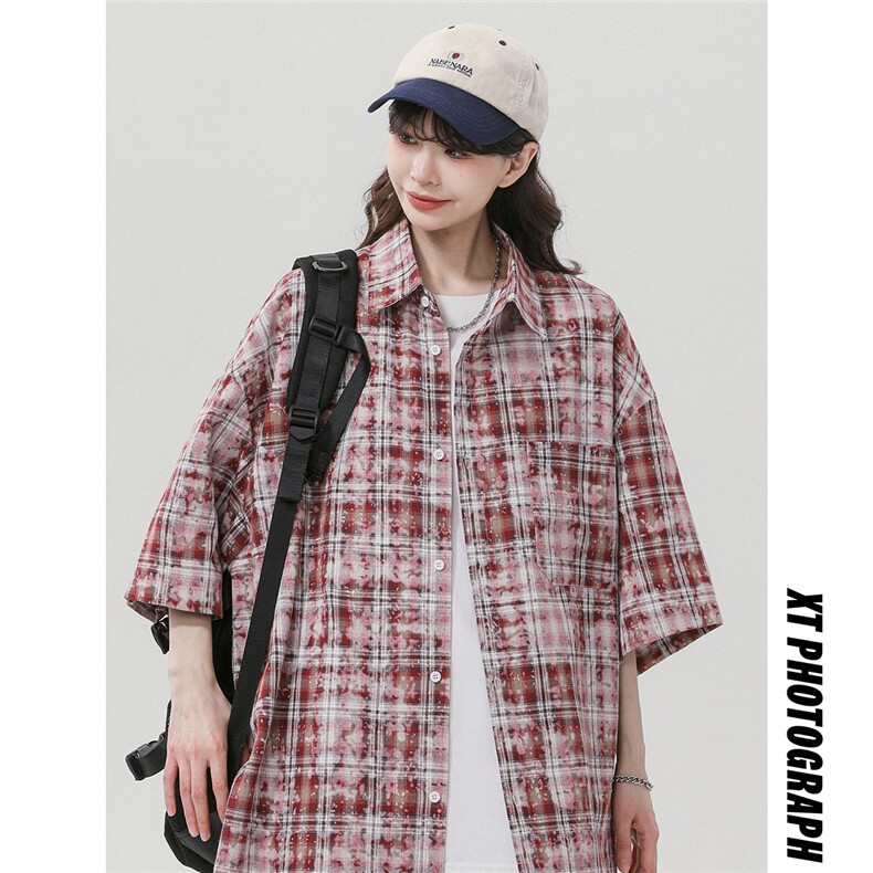 中性24新款格子条纹短袖衬衫TPS6226P40控68,男装衬衫,电商A268