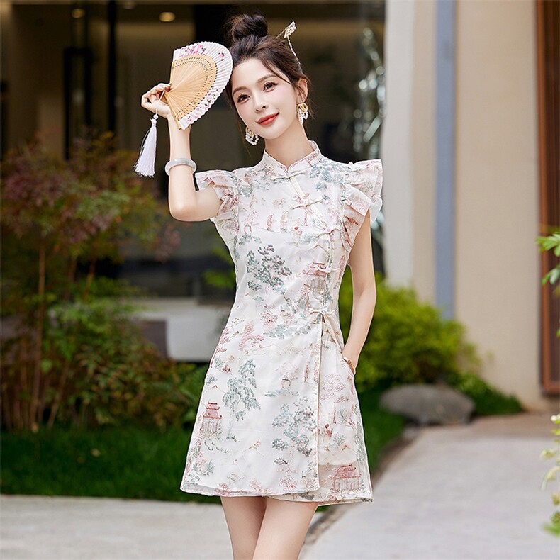 时尚套装女连衣裙气质2024夏季新款国风新中式盘扣短裤两件套,女装套装/套裙,布芭啦