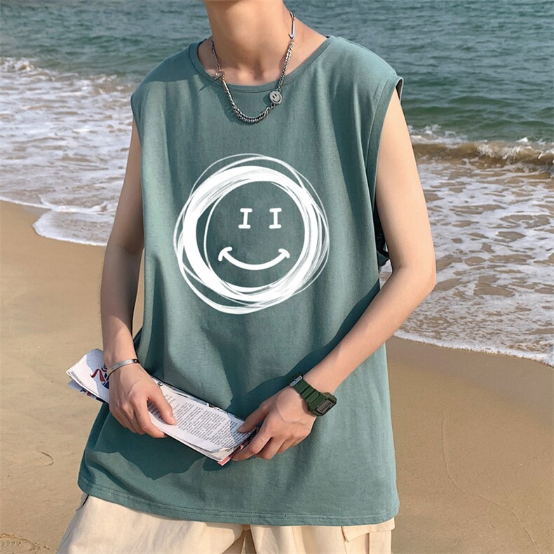 ！港风2023夏季无袖背心男加肥加大码宽松短袖T恤男BX265-P20，男装背心/马甲，电商B371