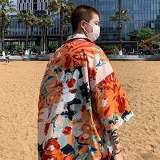 夏威夷短袖花衬衫男士夏季冰丝垂感衬衣美式潮流宽松痞帅休闲上衣，男装衬衫，星座601-2