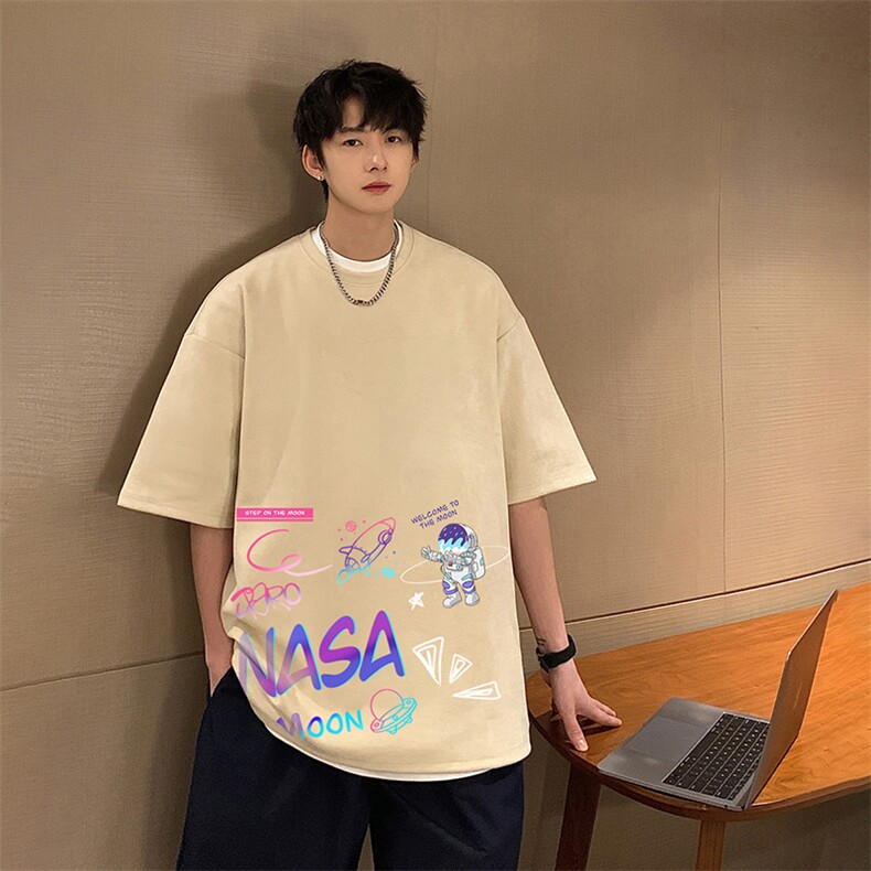 NASA联名同款麂皮绒短袖t恤男大码半袖男JD82186-P25,男装T恤,电商A040