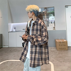 衬衫男秋季新品港风大码宽松磨毛格子长袖衬衣CS550-P38(现货），男装衬衫，星座214-3