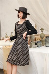 单色花格连衣裙,女装连衣裙,博内歌特