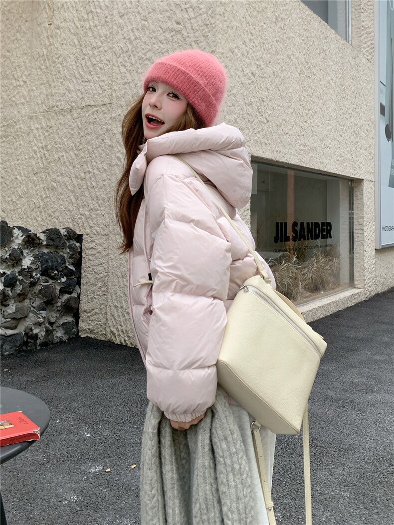 现货甜美泡芙感羽绒服外套女冬季新款韩系连帽加厚白鸭绒面包服,女装羽绒服,网红馆