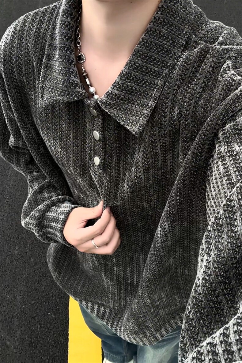 美式复古雪尼尔polo领卫衣大码设计重磅翻领外套LW609特P45加绒55,女装短外套,电商B215