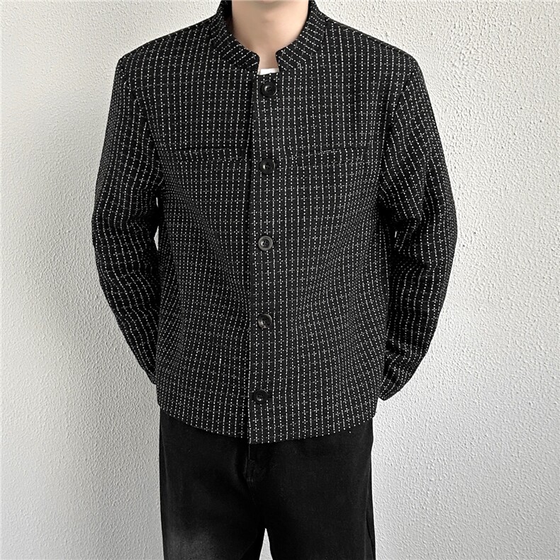 小香风短款垫肩格子外套男痞帅飞行夹克新中式西服W6647-P65,男装夹克,星座412-3
