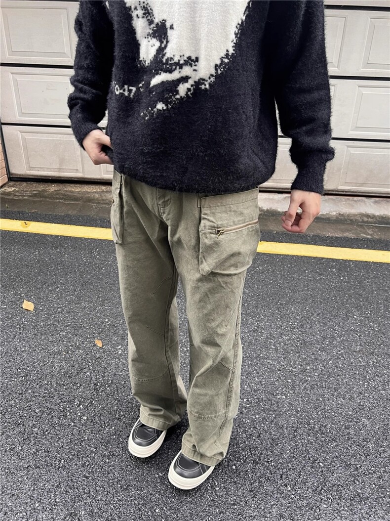 foool美式高街复古拉链口袋设计工装裤男女直筒Cleanfit休闲裤,男装牛仔裤,四季星座505