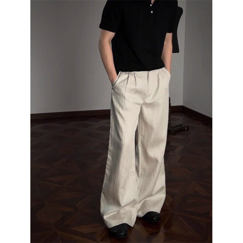 亚麻直筒男士阔腿裤韩系通勤cleanfit穿搭K06046P50，男装休闲裤，星座1004（原星座815-3）
