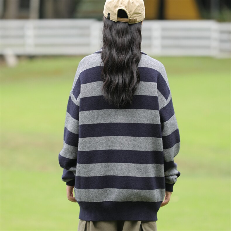 外27-2GANYOU日系条纹POLO领字母套头针织衫M15-P83,男装针织衫/毛衣,新杭派外27-2