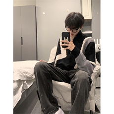 美式半高领拉链毛衣针织衫潮牌慵懒风高级感外套MY377特P60，男装针织衫/毛衣，星座908-1