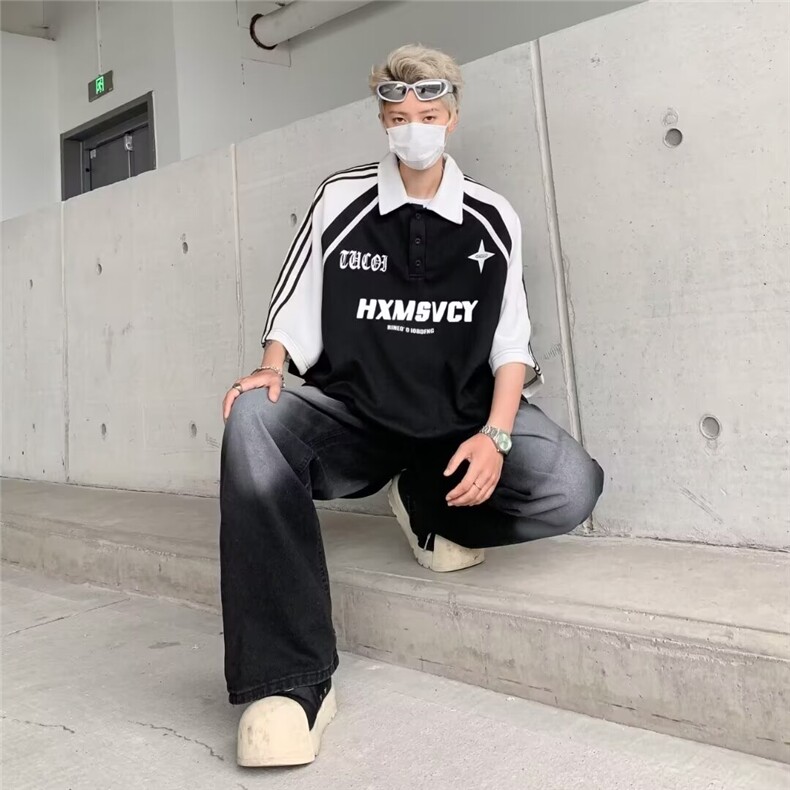 美式字母印花拼色短袖T恤男复古街头宽松bf半袖1001-1-DT02-P36,男装T恤,星座1001-1