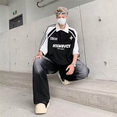美式字母印花拼色短袖T恤男复古街头宽松bf半袖1001-1-DT02-P36，男装T恤，星座1001-1