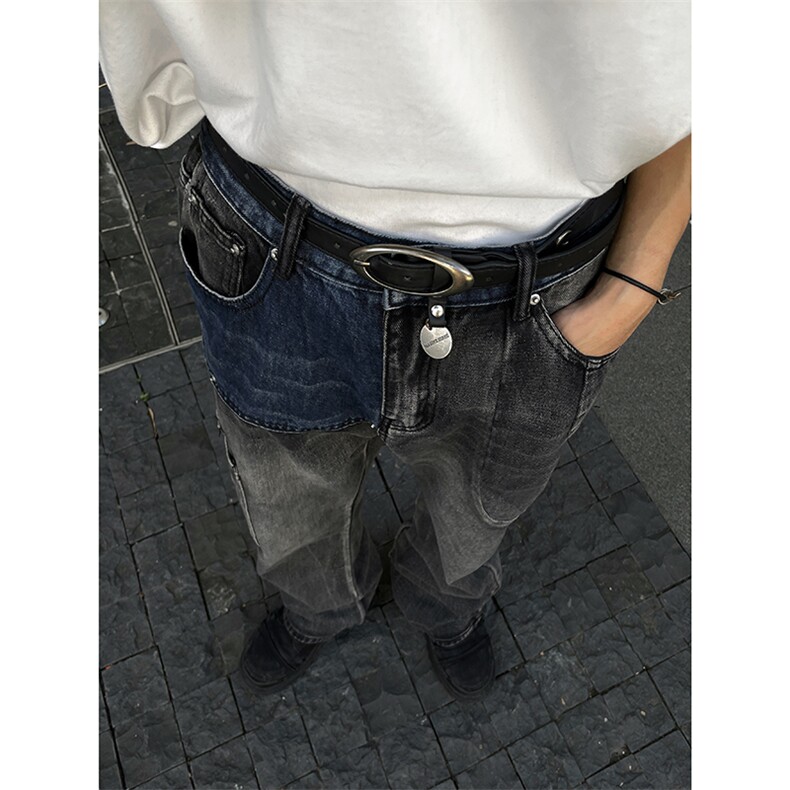 B221美式ins高街暗黑小众铆钉个性拼接牛仔裤LK23141-P65控88,男装牛仔裤,电商B221