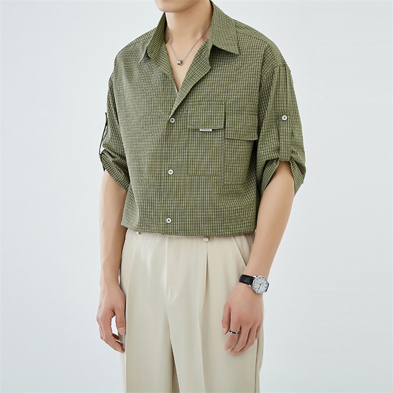抖音夏季全棉休闲格子短袖衬衫男透气短袖衬衣A236-0831-P58,男装衬衫,电商A236