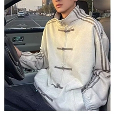 新中式盘口运动外套男春季三条杠设计感唐装风立领夹克开衫卫衣，男装夹克，星座506A