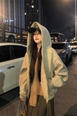 [网图]加绒开衫连帽卫衣美式复古条纹短款外套5D1202-TP65118，女装短外套，电商A102