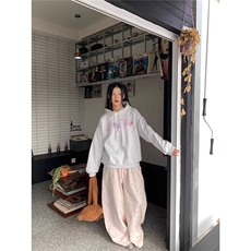 美式白色碎花工装裤女秋2025新款休闲小个子阔腿运动裤K6651-P45，男装工装外套，星座412-1