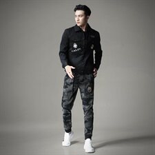 2021秋冬新款潮男个性翻领排扣修身牛仔衣款货号1863-1，男装夹克，钱塘6007(原2006)
