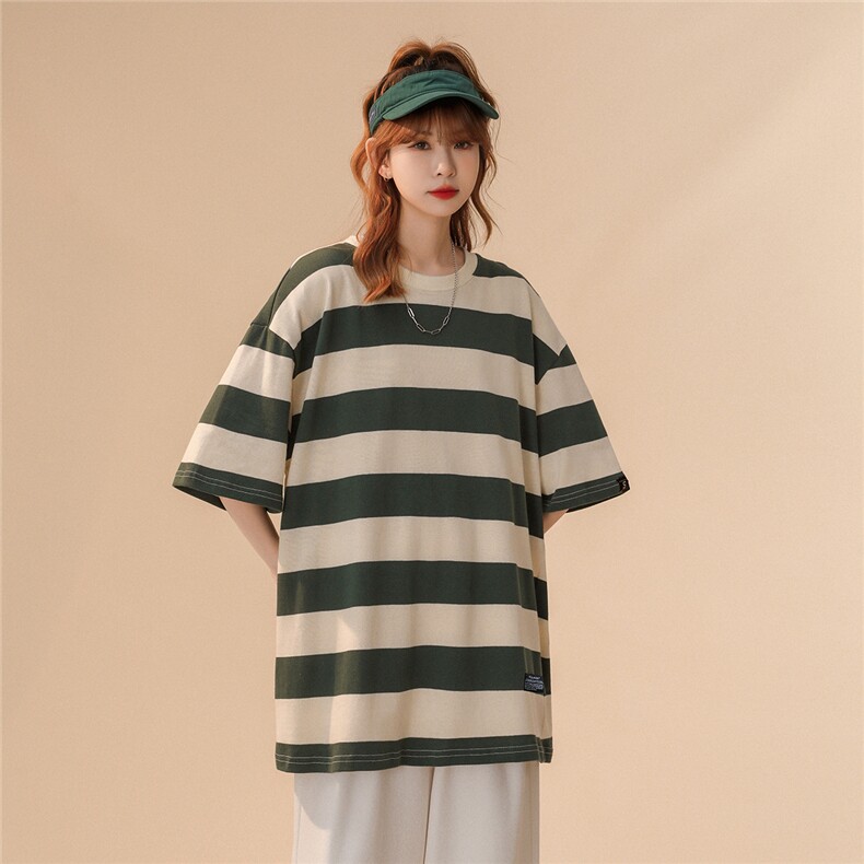 1中性风休闲短袖T恤女运动情侣大码潮条纹短袖T恤DT7752P35控48图片