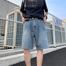 夏款男牛仔短裤字母印花直筒宽松五分裤D2062P40，男装牛仔裤，星座1013-1