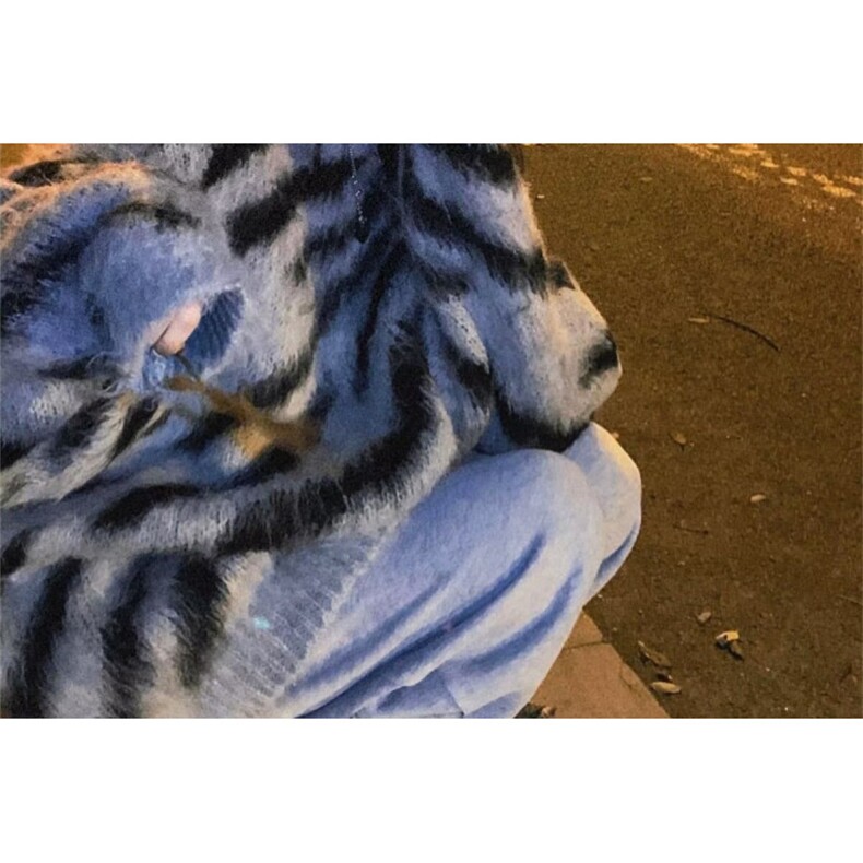 欧购慵懒风圆领毛衣童趣涂鸦毛茸茸马海毛混纺潮男针织软糯套头衫,男装针织衫/毛衣,四季星座505