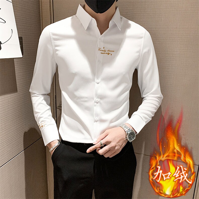 301A-1/CS311/P6524秋冬男士新款加绒长袖刺绣衬衫男修身衬衣潮,男装衬衫,星座301A-1