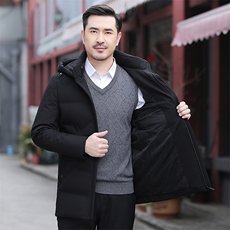 冬季中年男士连帽商务休闲羽绒服新款爸爸装加厚保暖白鹅绒外套，男装羽绒服，电商B212（原钱塘6029）