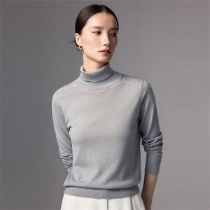 极简风高领精纺羊毛衫女薄款修身打底衫2025新款法式高端针织毛衣，女装羊毛衫，蚂蚁派对工厂直营店