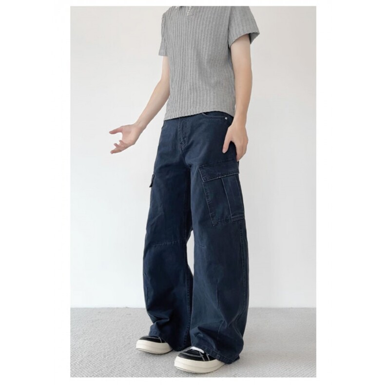 美式微喇叭牛仔裤男女复古cleanfit水洗棉工装裤子K90066-P60网图图片