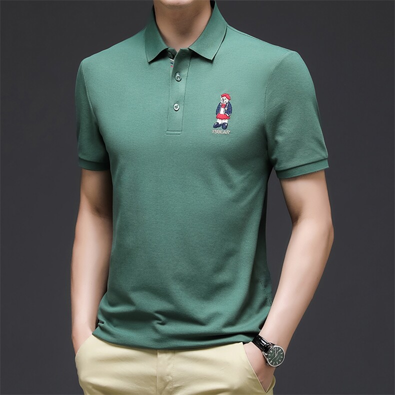 2023新款夏季男短袖POLO衫时尚翻领纯色T恤中年爸爸装半袖上衣P65，男装Polo衫，星座1105-3