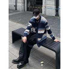 网图美式复古条纹毛衣开衫外套男高级感慵懒风针织衫MY3153-特P60，男装针织衫/毛衣，星座1007（原301D）