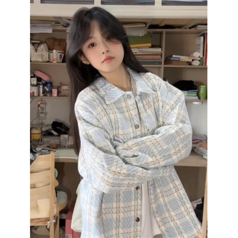 小香风外套男女潮牌宽松休闲百搭夹克春秋新款格子衬衫CW91,男装夹克,星座1116A（原606A-3）