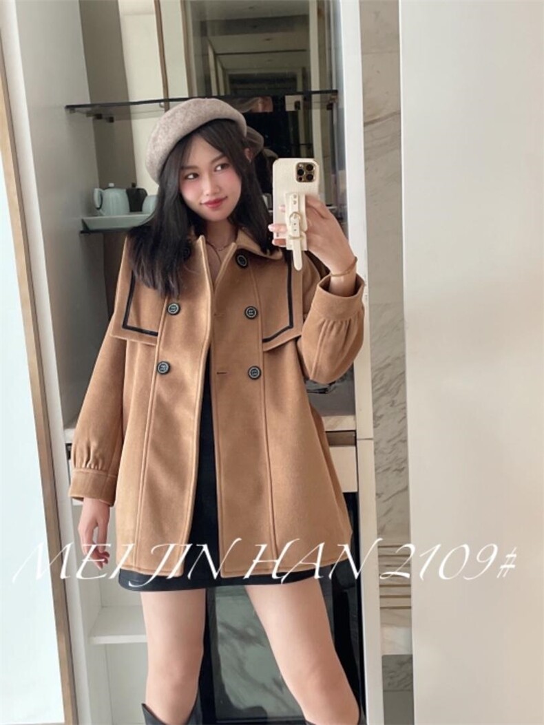 美巾涵5121学院风中长款呢子外套，其它，美巾涵