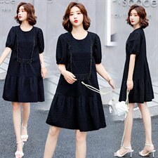 2026新款年夏季圆领时尚气质中长款百搭韩版优雅连衣裙，女装连衣裙，尚洛菲