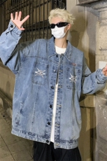 男装牛仔外套2026秋季几何图案印花男生翻领夹克XZ514-2-N105-P88，男装工装外套，星座514-2(原B239)