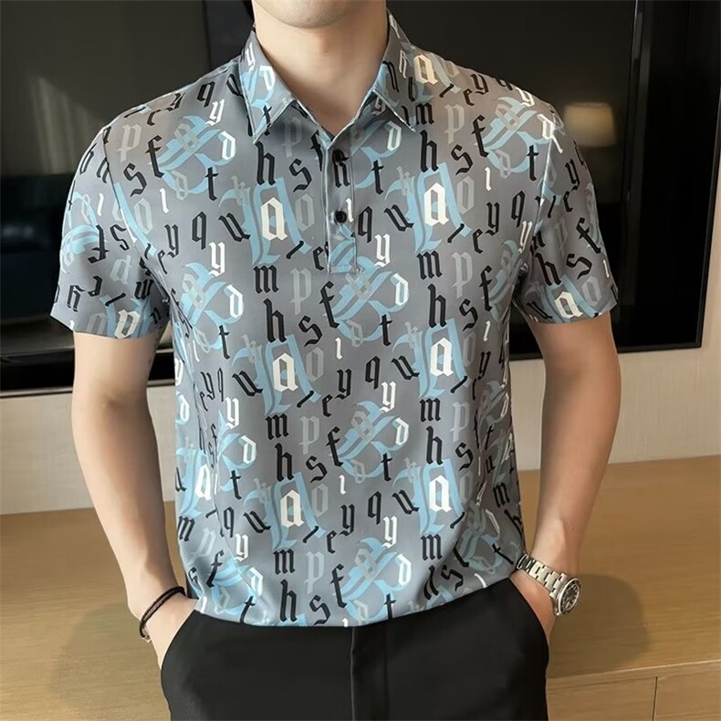 直播抖音商城韩版数码印花POLO衫冰丝弹力T恤T03310B-1P45,男装T恤,星座310B-1