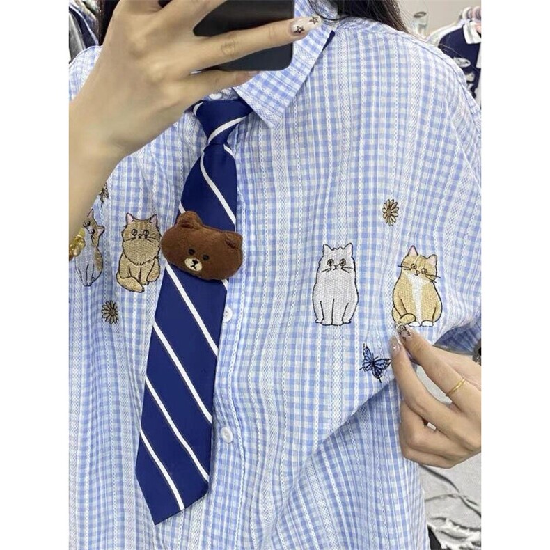 TC521-P45复古刺绣衬衫夏季学院风宽松显瘦百搭情侣衬衣,女装衬衫,星座617A-2