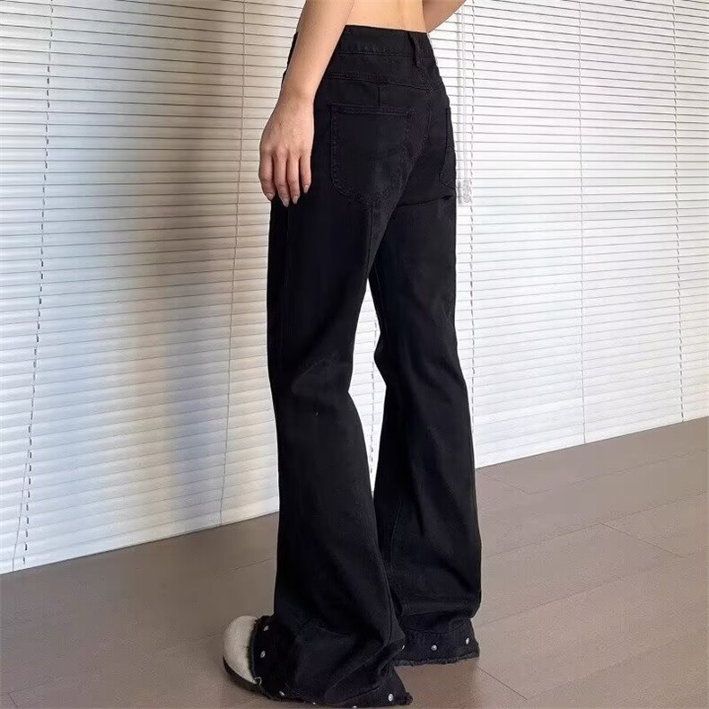 复古铆钉微喇牛仔裤男女小众美式cleanfit设计感休闲显瘦直筒长裤,男装牛仔裤,星座1210-1
