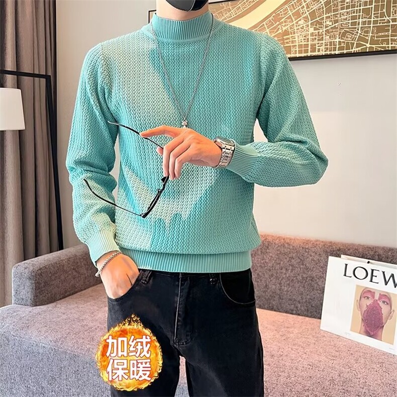 圆领毛衣男秋冬季修身软糯纯色加绒上衣服保暖打底男士针织衫M803,男装针织衫/毛衣,星座1116A-2（原606A-1）