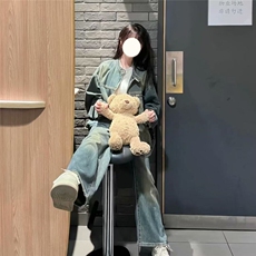 复古蓝色立领长袖牛仔外套女春季美式宽松夹克设计感气质拉链上衣，男装夹克，星座506A
