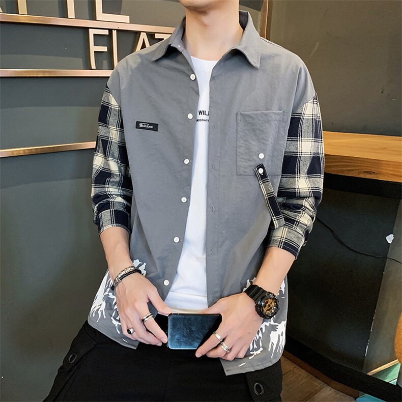 格子衬衫男长袖秋季2021新款潮牌潮流ins日系衬衣外套DS933TP45,男装衬衫,电商A102