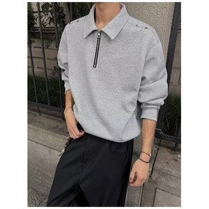 W10373-P45 网图现货 美式半拉链POLO领卫衣撞色复古长袖上衣外套图片