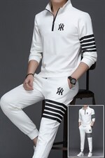 男士刺绣卫衣套装春秋季两件套翻领套头商务休闲服中年运动套装，男装休闲套装，电商B212（原钱塘6029）