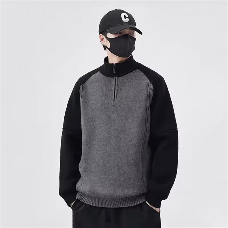 1506-1/WH1741/P78拼接织带半拉链立领卫衣男潮流时尚百搭上衣,男装卫衣,星座1506-1