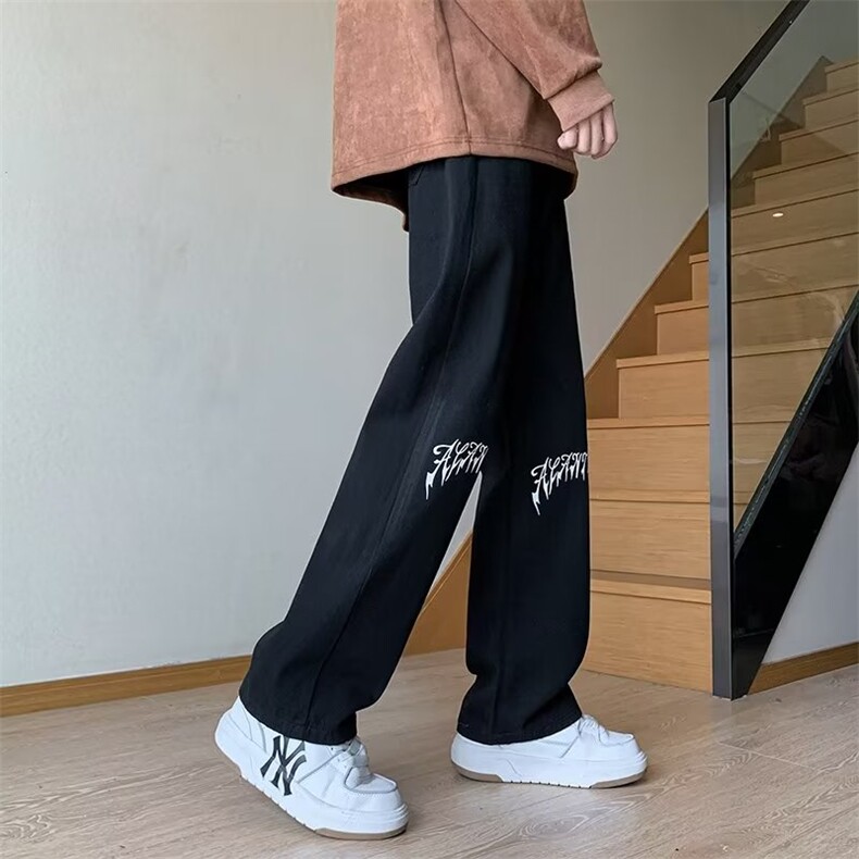 印花牛仔裤宽松直筒美式vibe风裤子高街潮ins垂感拖地N1388-P40,男装牛仔裤,星座1008