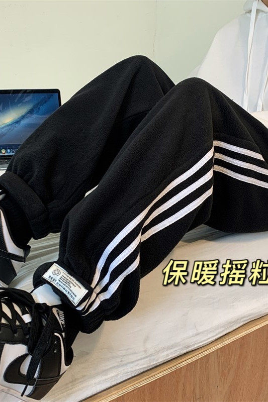 秋冬摇粒绒条纹魔术贴大码束脚休闲裤M~5XLXZ604-KP48-P55控68,男装休闲裤,星座604