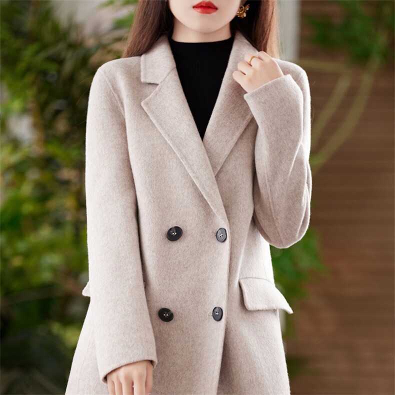 加厚牦牛绒羊毛呢子毛呢外套毛呢外套2025秋冬女中款双面羊绒大衣,女装双面呢大衣,赛欧妮