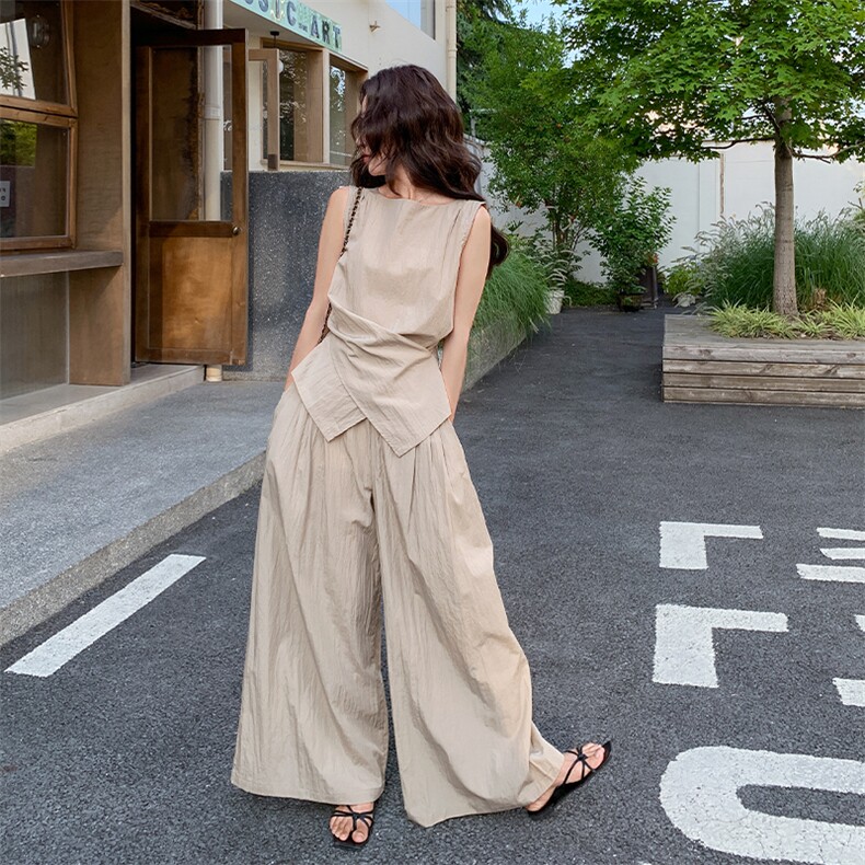 法式无袖背心阔腿裤套装女夏季松弛感两件套B129-1553P165K245,女装套装/套裙,莘蕾