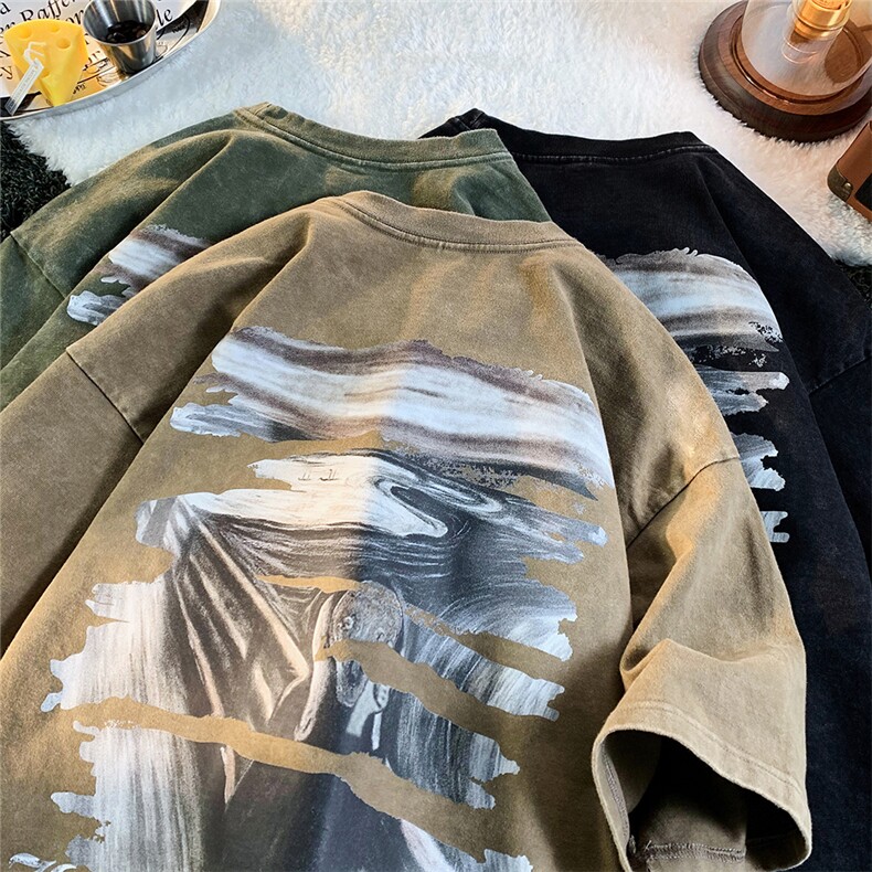 毛毯水洗做旧纯棉印花T恤美式高街重磅短袖体恤T61002P40控58,男装T恤,电商A268A